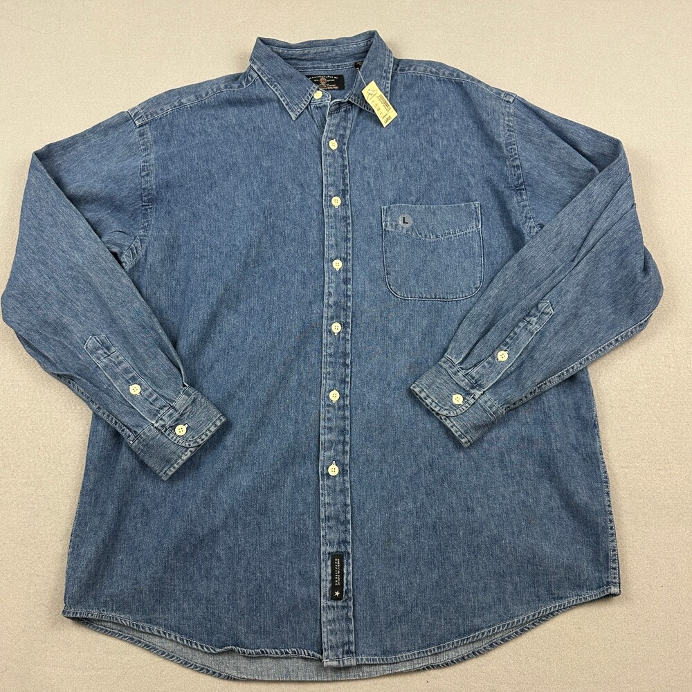 Vintage American Eagle Shirt Men Large Blue Chambray Button Up Long Sleeve L *